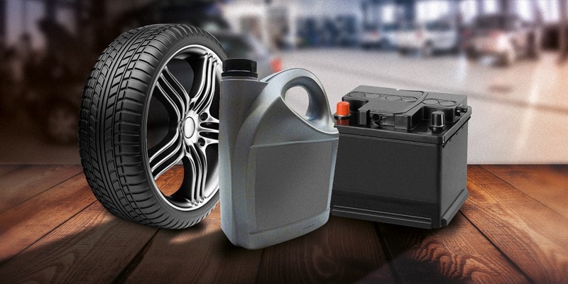 TIRES, OILS AND BATTERIES